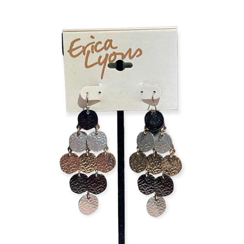 Erica Lyons Gold Silver Black Tone Diamond Fishhook Dangle